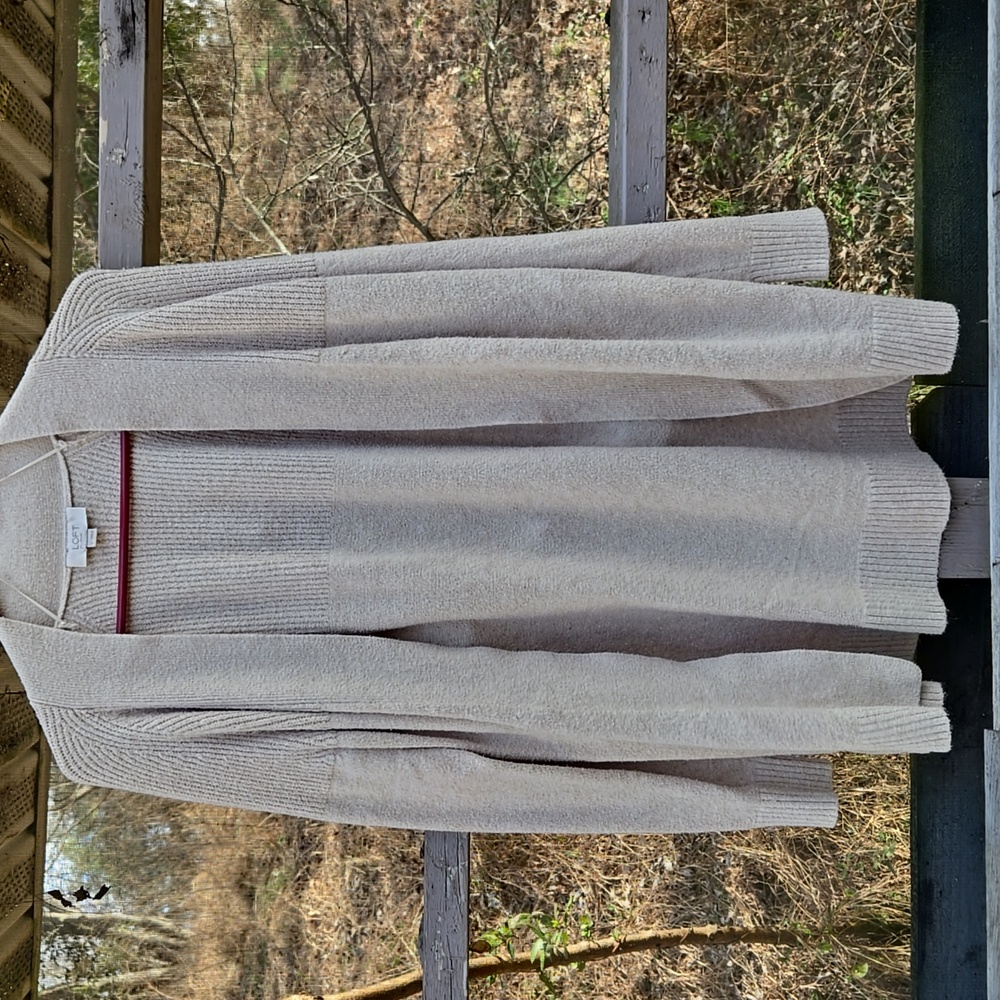 LOFT Light Beige Open-Front Cardigan